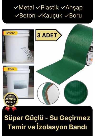 Premium Dayanıklı Süper Güçlü Su Geçirmez Sızdırmaz Yeşil Tamir Ve İzolasyon Bandı 48mm X 10m-3 Adet