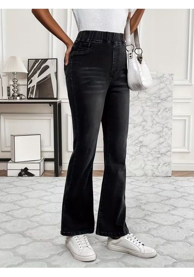 Bhrwear Kadın Beli Lastikli Paçaya Doğru Hafif Ispanyol Gelen Kot Pantolon Renkli