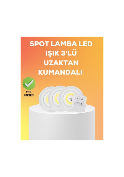 Çok Amaçlı Kullanım İçin Kablosuz Yapışkanlı 3 Lü Uzaktan Kumandalı Led Spot Lamba Belirtilmemiş