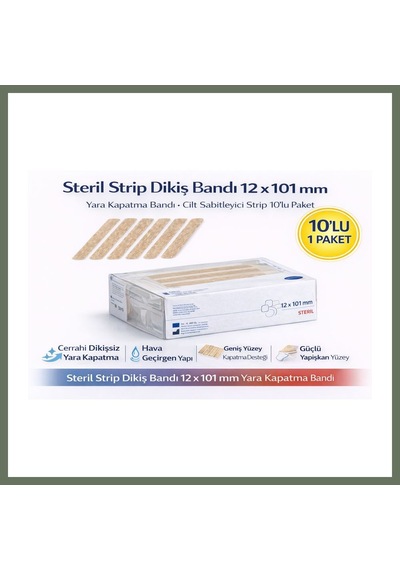 Bezos Steril Strip Dikiş Bandı 12 X 100 Mm Yara Kapatma Bandı Cilt Sabitleyici Strip 6'lı 1 Paket Bezos1