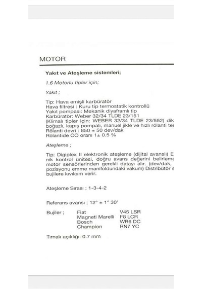 Fiat Tempra Tipo Karbüratörlü Buji Seti