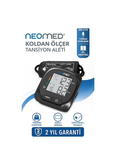 Neomed Dbp-6194 Türkçe Konuşan Üst Koldan Işıklı Ekranlı Dijital Tam Otomatik Tansiyon Aleti