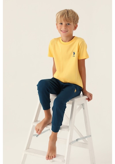 U.S. Polo Assn. Lisanslı Palm Tree Sarı Erkek Çocuk Pijama Takımı 5274-43359 Turuncu