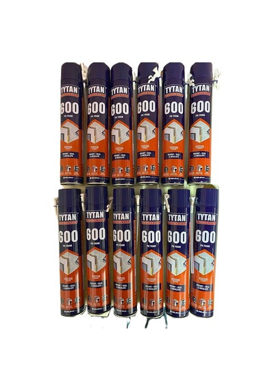 Tytan Polyfix 600gr - 12 Adet Poliüretan Montaj Dolgu Köpüğü Professional Ses Ve Isı Yalıtım Pipetli