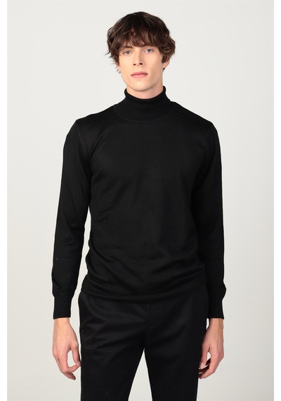 Tudors Slim Fit Dar Kesim Tam Boğazlı Yaka Düz Yün Erkek Kazak-23918 Çok Renkli