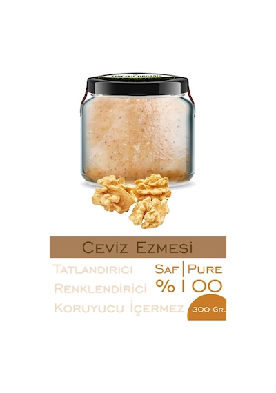 %100 Saf Ceviz Ezmesi Şeker İlavesiz Bi Kavanoz 330 Cc. Cam Kavanozda Katkısız Yerli Ceviz Ezmesi