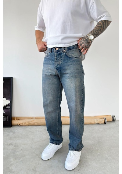 Eskitme Mavi Soft Degrade Baggy Pantolon