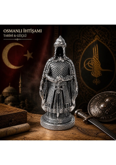 Zırhlı Pelerinli Savaşçı Asker Biblo Prestij Güç Sembolü Osmanlı Tarihi Anlamlı Hediye Gümüş 28 Cm