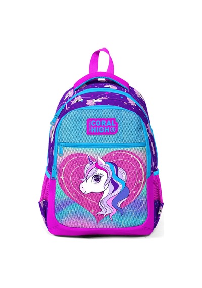 Coral High Kids Mor Pembe Unicorn Desenli Simli Üç Bölmeli Okul S