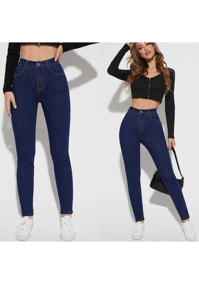 Kadın Darpaça Denim Pantolon Darpaça Kot Pantolon Skiny Pantolon Koyu Lacivert