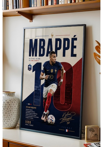 Mbappe Çerçeveli Tablo Lüks Futbolcu Duvar Posteri Premium Odası Dekoru Sporcu Hediyesi Siyah