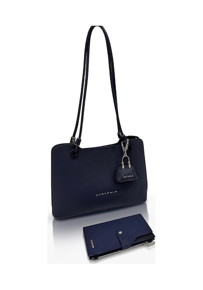 Just Polo Kadın Büyük Boy Premium Gümüş Logolu El Çantası Ve Cüzdanı Kombin Tote Bag Ebat : 22 X 34 Cm Lacivert