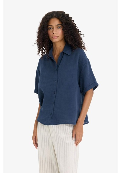 DeFacto Regular Fit Müslin Kısa Kollu Gömlek F0884AX25SMNV125