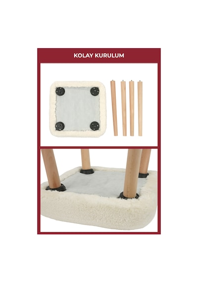 Peluş Kumaşlı Dekoratif Puf, Tabure 5983 Bej