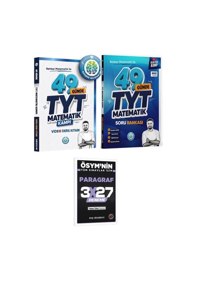 2027 Rehber Matematik 2027 49 Günde Tyt Matematik Video Ders Kitabı+soru Bankası+evp Akademi 3x27 Paragraf Deneme