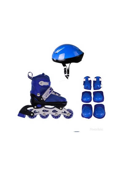 Mavi Ayarlanabilir, Full Set Kask Dizlik Seti Dahil Çocuk Başlangıç Pateni Mavi