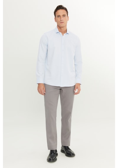 AC&Co / Altınyıldız Classics Erkek Beyaz-mavı Slim Fit Dar Kesim İtalyan Yaka Armürlü Pamuklu Basic Gömlek Beyaz-mavı