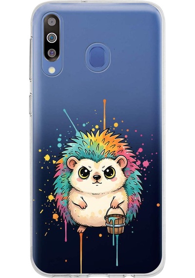 Samsung Galaxy M30 İle Uyumlu Splash Kirpi Tasarımlı Şeffaf Silikon Kılıf Şeffaf