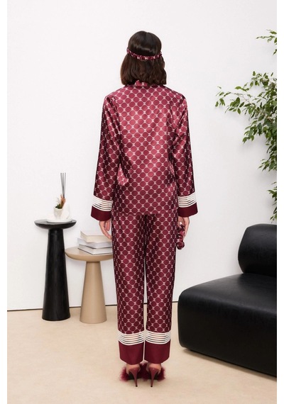 Pierre Cardin Saten Kadın Pijama Takımı - 1320 Bordo