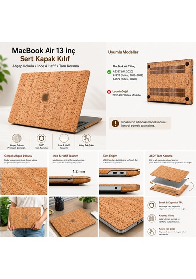 Macbook Air M1 Kılıfı A2337 A2179 A1932 Uyumlu 13.3 İnç Hard Case Sert Kapak 360 Koruma İnce Hafif Ahşap Dokulu Macbook Air Kılıfı Kahverengi Belirtilmemiş