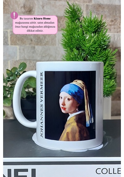 Johannes Vermeer - Tarihi Sanat İnci Küpeli Kız Baskılı Porselen Kupa Bardak Çok Renkli