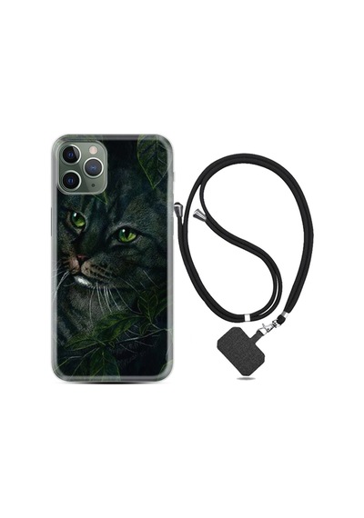Apple iPhone Uyumlu Iphone 12 Pro Max Kılıf Desenli Silikon Boyun Askılı Flowers Cat 1345