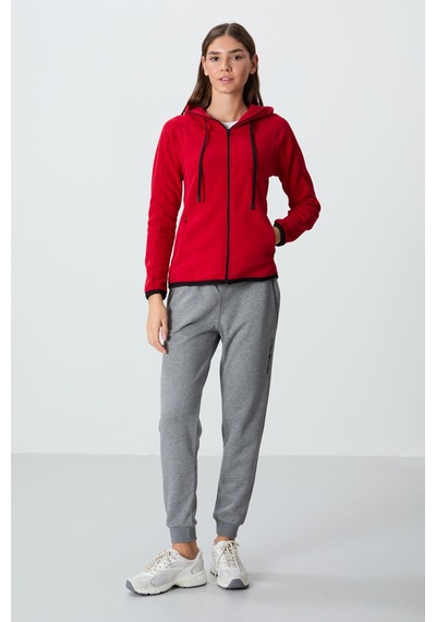 Tommy Life Kırmızı Kalın Yumuşak Dokulu Kapüşonlu Standart Fit Nakışlı Polar Kadın Sweatshirt -97287 Kırmızı