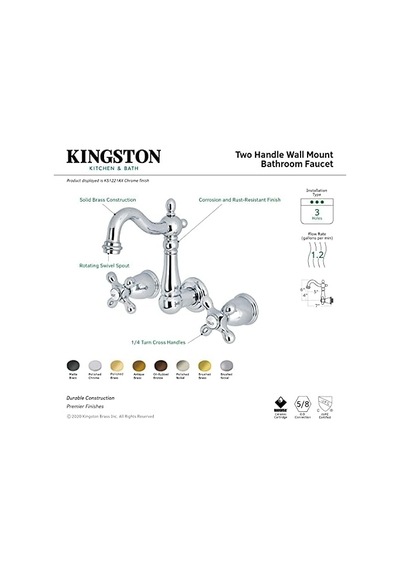 Ks1228ax 20,32 Cm Merkez Duvara Monte Gemi Lavabo Musluğu, Nikel, 10,16 Cm Ağız Erişiminde Beyaz
