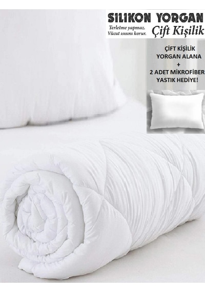 Nishev Antialerjik Silikon Çift Kişilik Yorgan 2 Adet Microfiber Yastık Hediyeli Beyaz
