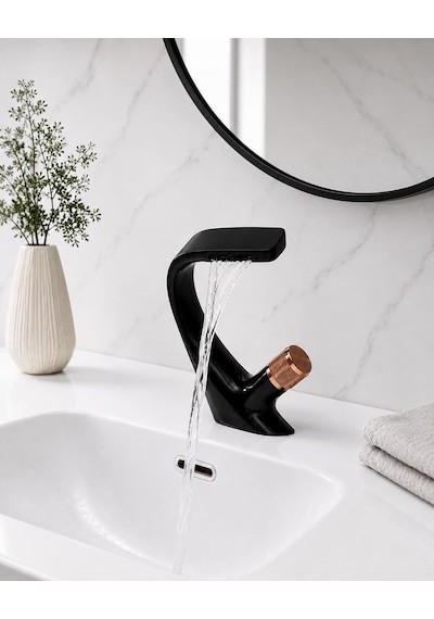 Zen Kısa Lavabo Bataryası Mat Sıyah-rose Mat Siyah