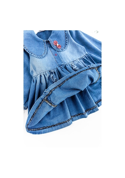 Babymod Bebe Yakalı Fiyonklu Denim Kız Bebek Kot Elbise 001