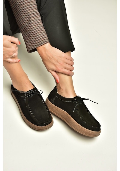 Fox Shoes V999646461 Siyah Hakiki Deri Süet Kadın Ayakkabı