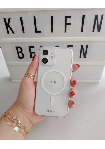 Apple Uyumlu iPhone 16 Şeffaf Magsafe Kılıf Modeli Beyaz