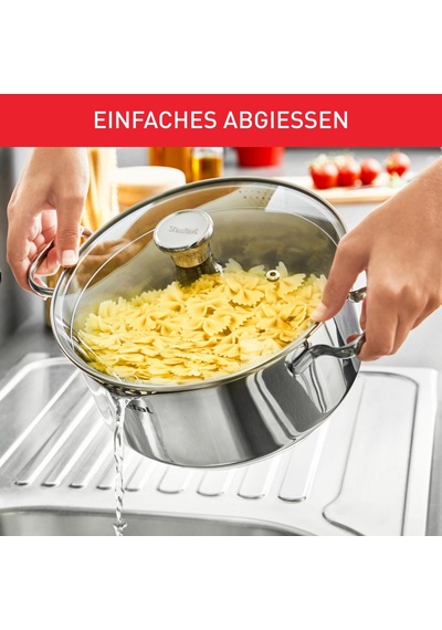 Tefal A70546 Duetto Tencere 24cm İndüksiyona Uygun Bulaşık Makinesinde Temizlenmesi Kolaydır Ölçme Ölçeği Dökme İçin Cam Kapak Paslanmaz Çelik Siyah