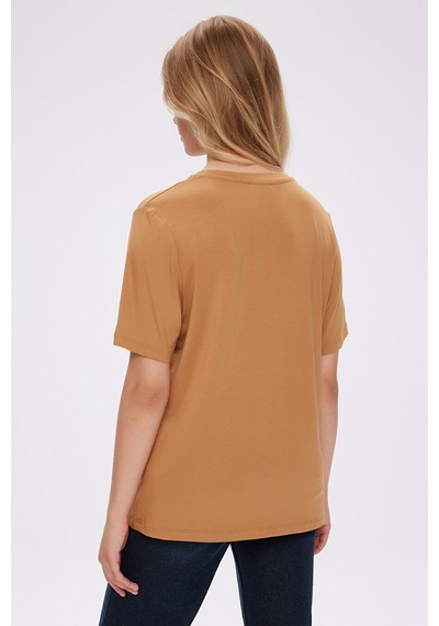 Faik Sönmez V Yaka Kısa Kol T-shirt W27tsh001 Bw27tsh00135 Camel