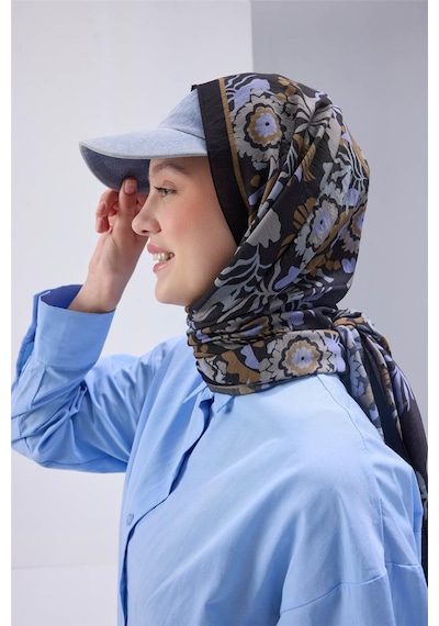 Silk Home Viskon Mayda Şal Siyah Zeminli Çok Renkli Desenli Yumuşak Dokulu 190x70