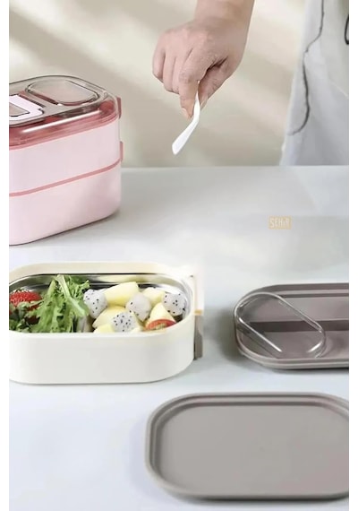 Bento 550ml Lunchbox Tek Katlı Bölmesiz Çelik Sefer Tası Yemek Kutusu Pembe Sku: Smg8690010571489 Açık Mavi