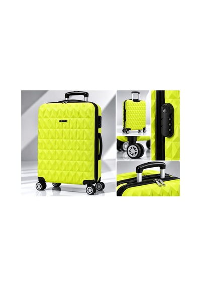 Modafocus Büyük Boy Çizgili Valiz - Lime Lime