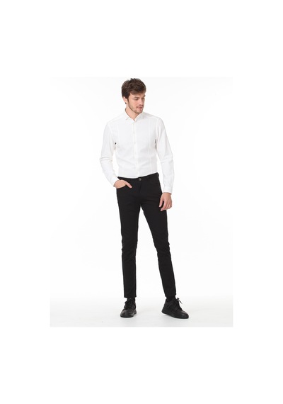 Ramsey Siyah Dokuma Slim Fit Casual Pamuk Karışımlı Pantolon