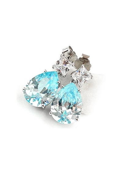 Sky Diamond Blue Aquamarin Taşlı 925ayar Gümüş Üzerine Altın Kaplama Damla Küpe 23497851