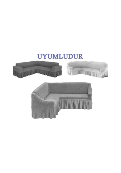 Bürümcük Köşe Koltuk, Kanepe Örtüsü, Koltuk Kılıfı, Eteli Gri Gri