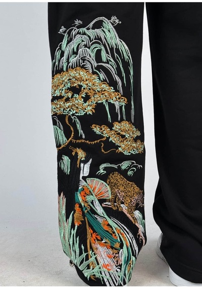 Zaee Terasu Night Bloom Nakışlı Premium Eşofman Altı Siyah