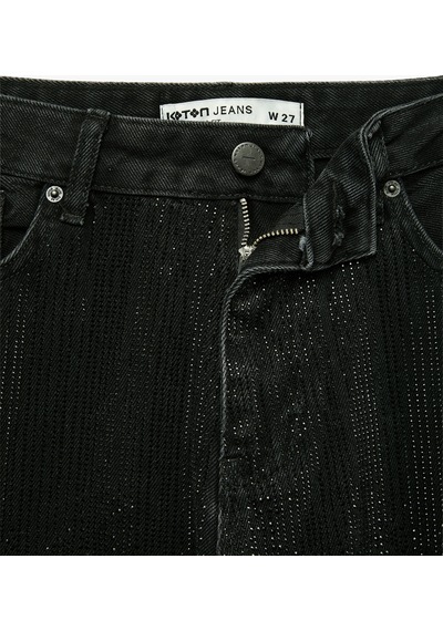 Koton Taş Detaylı Düğmeli Yüksek Bel Düz Paça Denim Pantolon - Straight Fit Jean Siyah 7wal40124md Koton Taş Detaylı Düğmeli Yüksek Bel Düz Paça Denim Pantolon - Straight Fit Jean Siyah 7wal40124md
