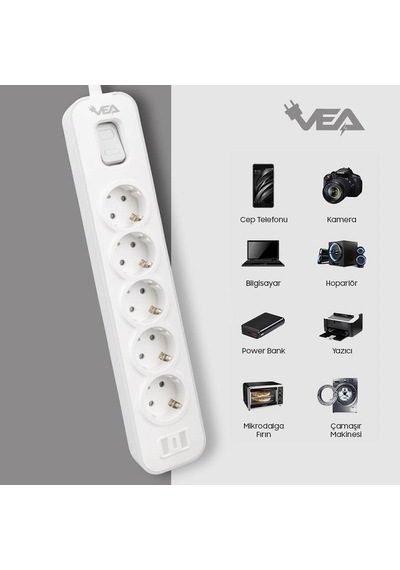 Vea Ve-nova105 A Class Gri Akım Korumalı Grup Priz 5'li 1.5 Metre Anahtarlı Made İn Malaysia 1,5 m