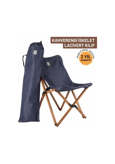 Bag The Joy Ahşap Kahverengi İskelet - Lacivert Kılıf Sandalye Lacivert