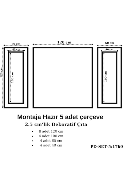 Montaja Hazır 5 Adet Çerçeve 2,5 Cm'lik Pd-set-5: 1760