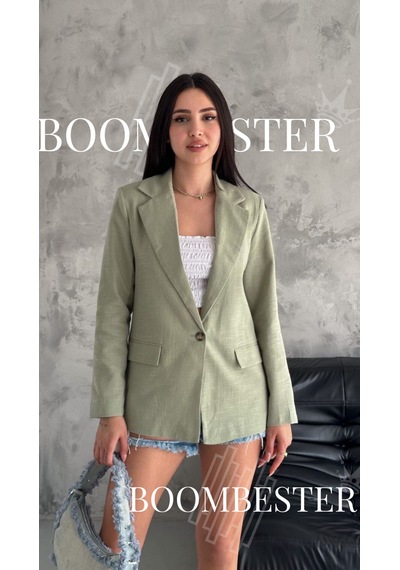 Boombester Kadın Flam Keten Astarlı Blazer Ceket Çizgili Astar Detay Rahat Kalıp İnce Ceket Haki Boombester Kadın Flam Keten Astarlı Blazer Ceket Çizgili Astar Detay Rahat Kalıp İnce Ceket Haki
