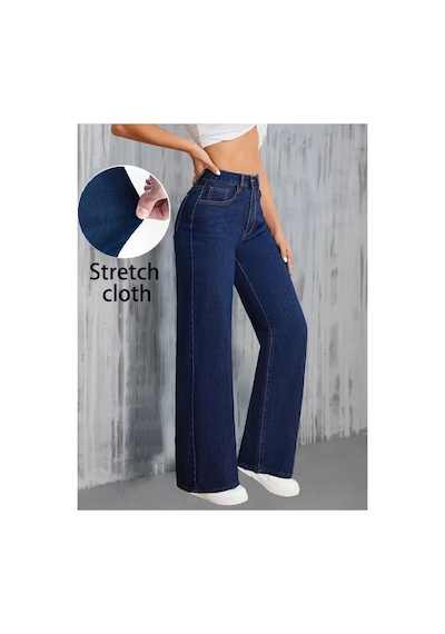 Woddi Çnr Kadın Yüksek Bel Lacivert Salaş Jeans Likralı Esnek Kot Pantolon Yeni Hsn-1 Laci Vert