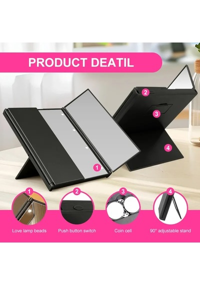 Techtic Led Işıklı Katlanabilir Makyaj Aynası Masaüstü Taşınabilr