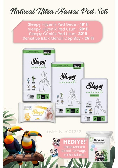 Sleepy Natural Ultra Hassas Hijyenik Ped Gece 18'li + Uzun 20'li + Günlük Ped Uzun 32'li + Islak Mendil 25'li